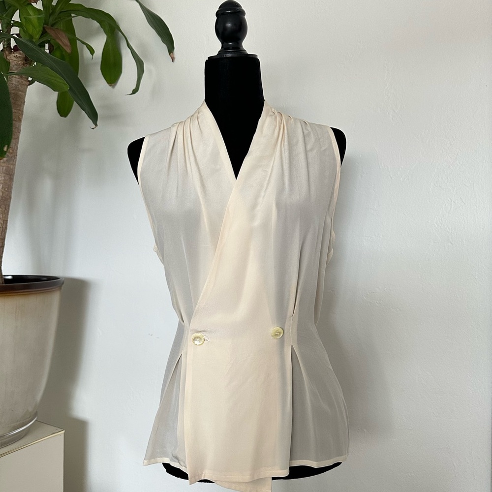 Vintage 100% Silk Cream Sleeveless Blouse